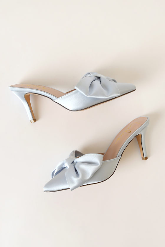 Lyle Light Blue Satin Pointed-Toe Mules