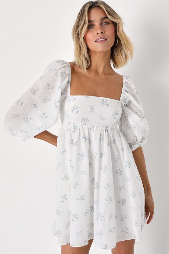Always Charming White Floral Swiss Dot Babydoll Dress