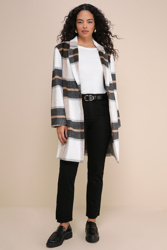 Cher Ivory Plaid Brushed Coat