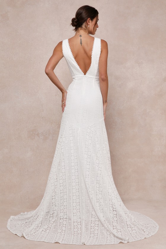 Infinite Bliss Ivory Lace Sleeveless Backless Trumpet Maxi Dress
