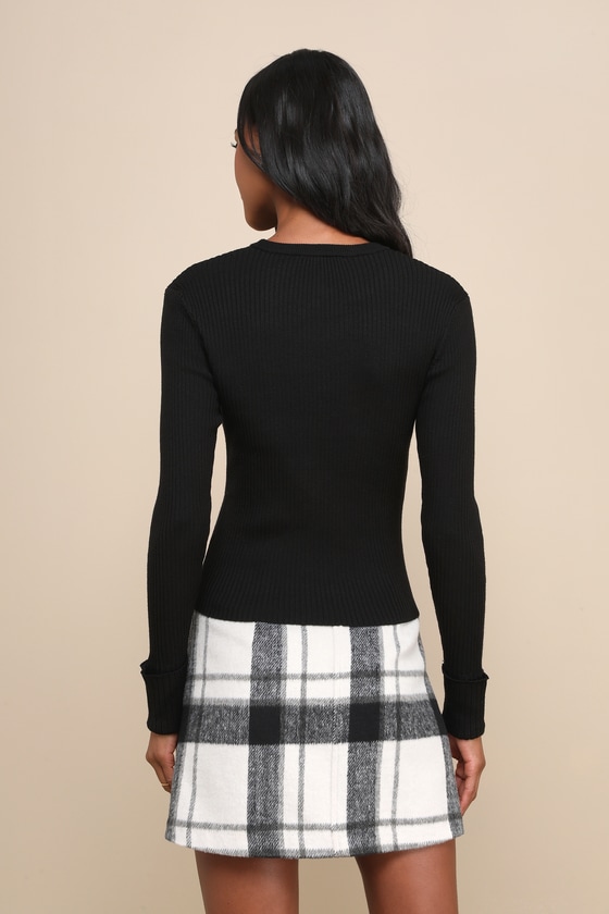 Karlee Black Ribbed Knit Long Sleeve Sweater Top