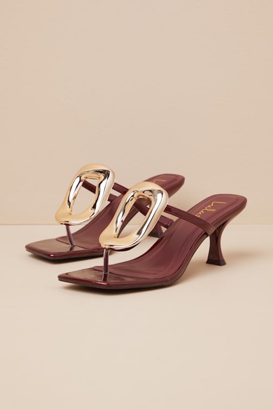 Xenia Burgundy Embellished High Heel Thong Sandals