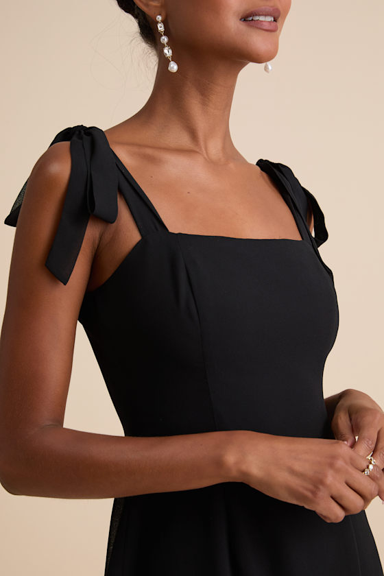 Tamryn Black Asymmetrical Ruffled Midi Dress