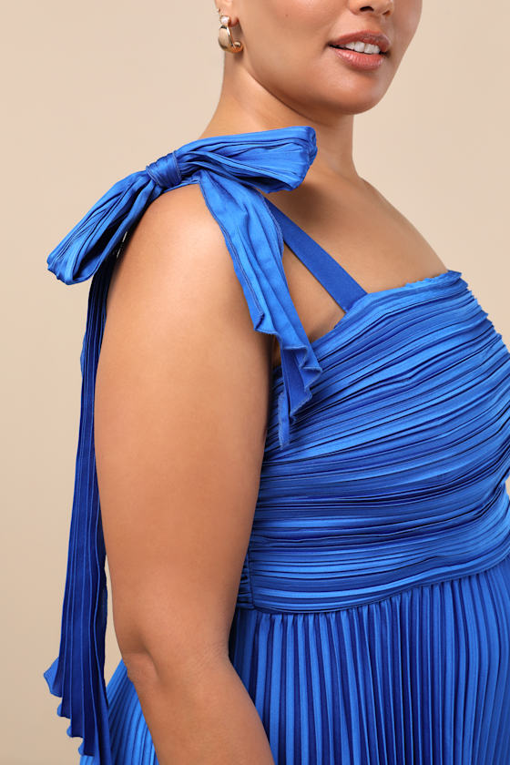 Gorgeous Purpose Royal Blue Pleated Sleeveless Bow Maxi Dress