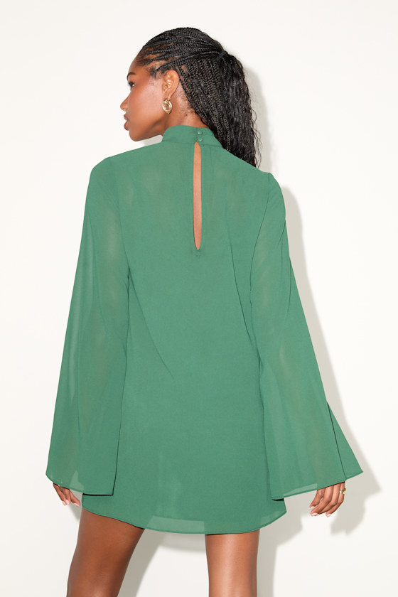 Perfected Charm Dark Green Bell Sleeve Mini Shift Dress