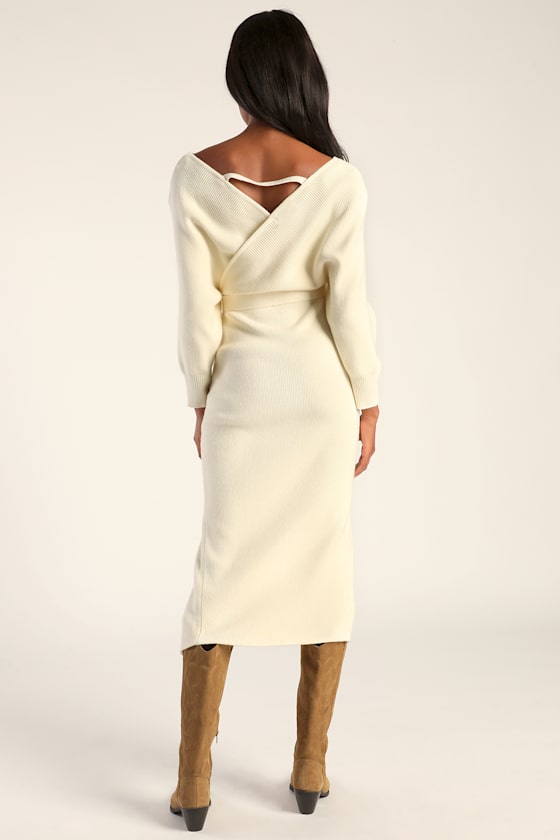 Fall into Fashion Ivory Dolman Sleeve Sweater Midi Dress