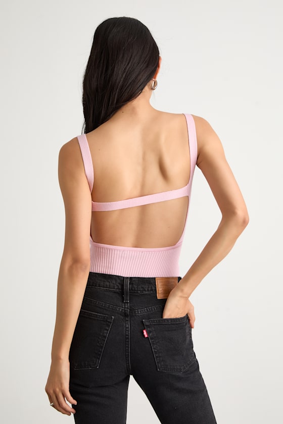 Emberlin Light Pink Ribbed Low-Back Sleeveless Bodysuit
