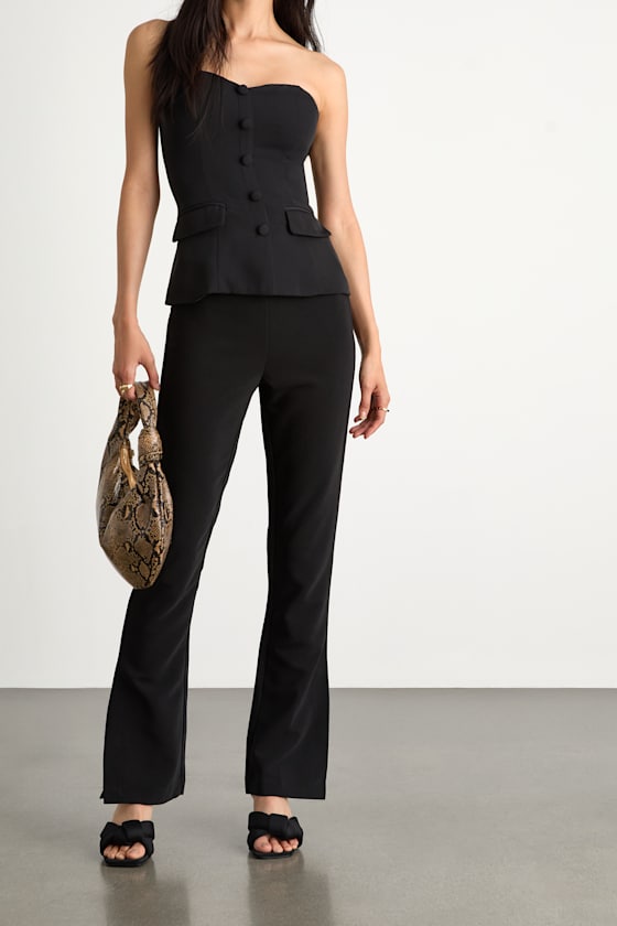 Rinely Black Low-Rise Split Flare Pants