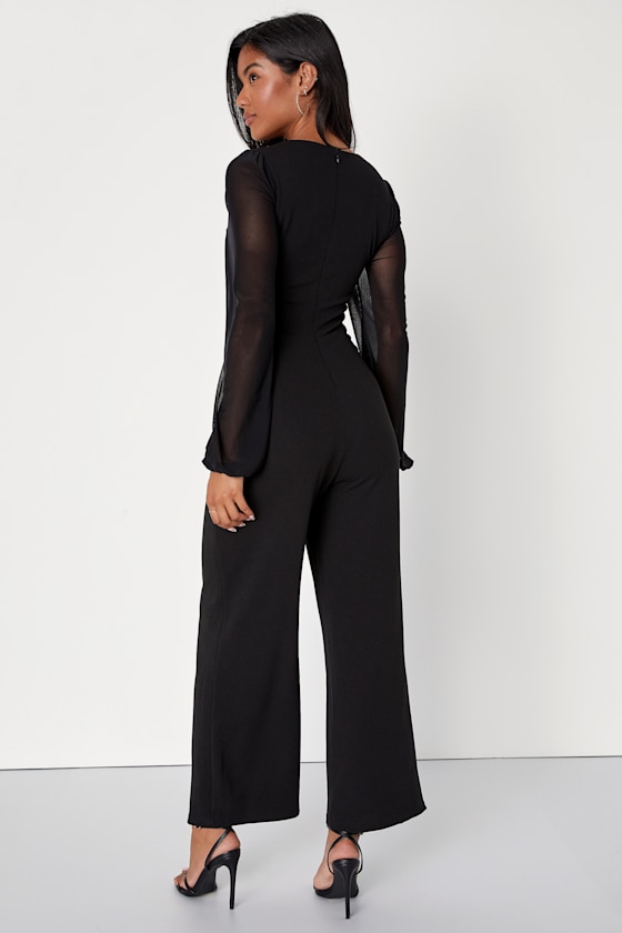Perfect Charisma Black Mesh Long Sleeve Wide-Leg Jumpsuit