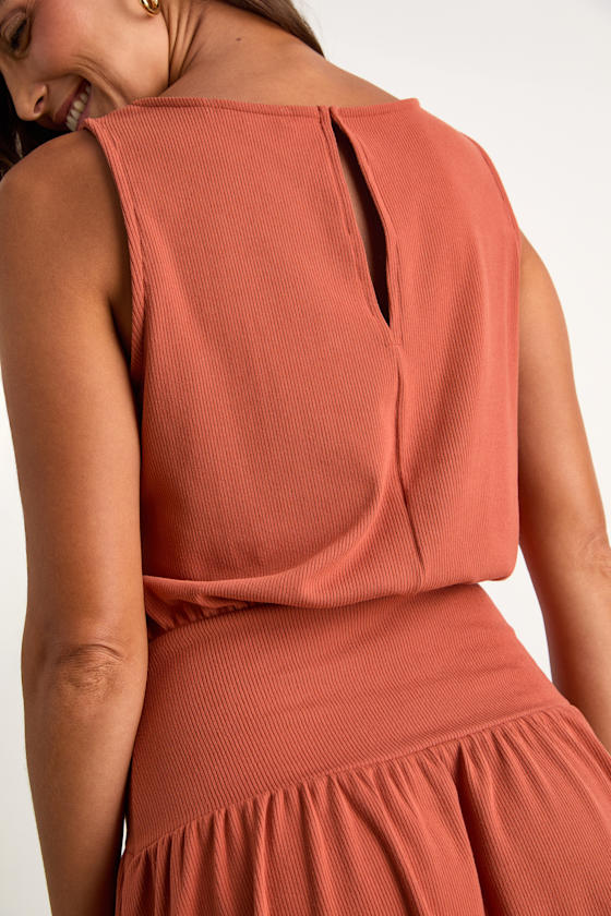 Junie Terracotta Ribbed Knit Boat Neck Mini Dress