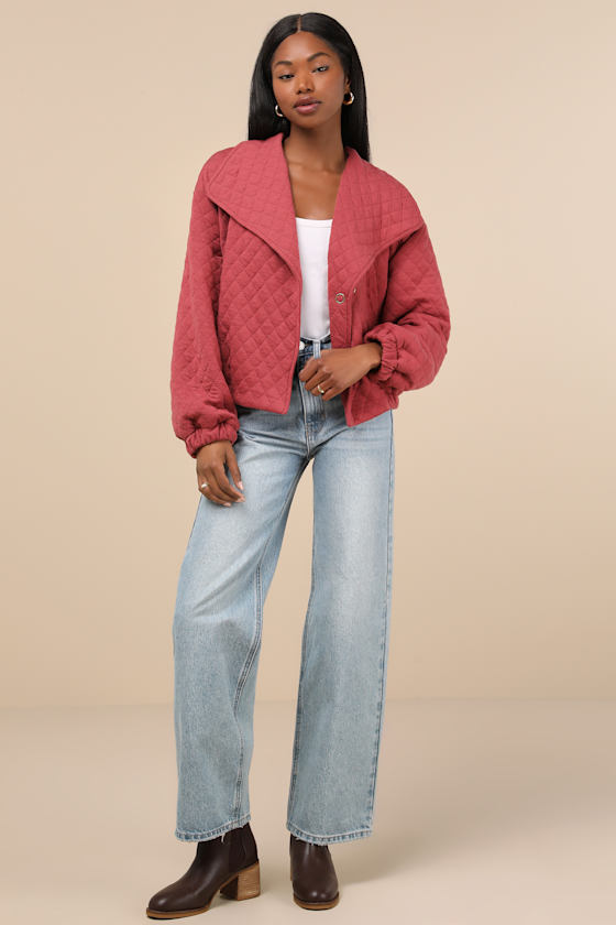 Layered Charisma Rusty Rose Collared Quilted Jacket