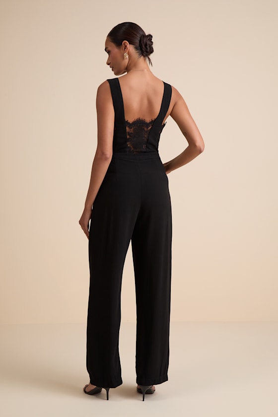 Kiska Black Lace Wide-Leg Jumpsuit