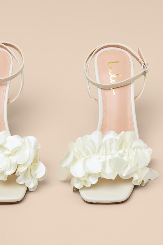 Kappa White Satin Ruffled Ankle Strap High Heel Sandals