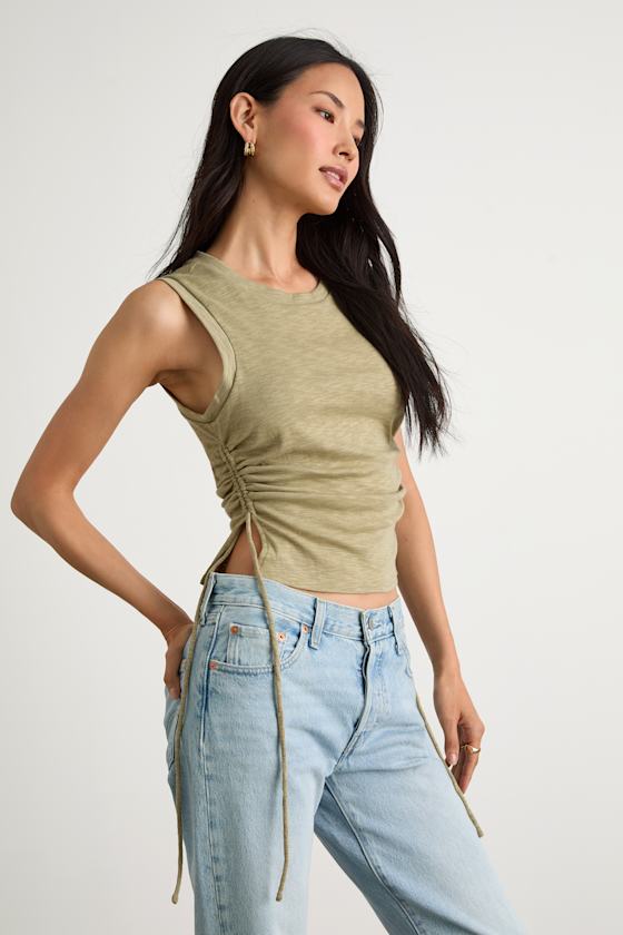 Anika Sage Burnout Ruched Tank Top