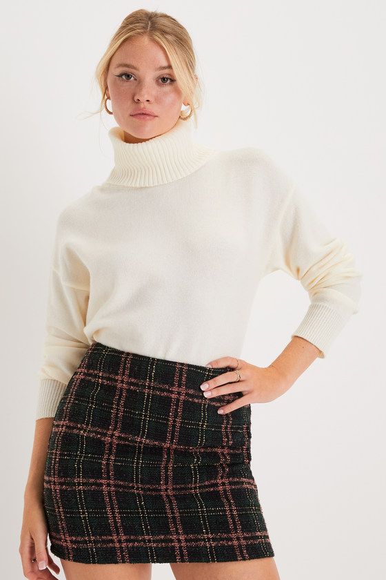 Timelessly Cute Black and Pink Plaid Tweed Mini Skirt