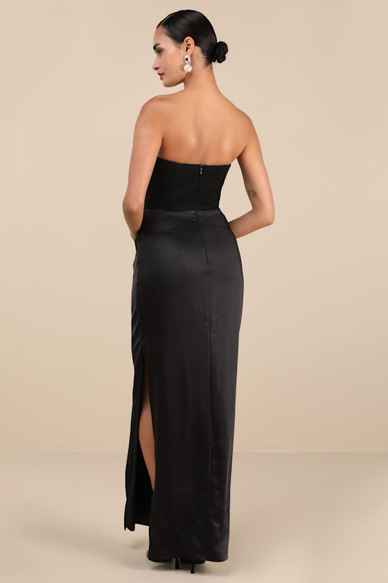 Mella Black Mixed Media Strapless Maxi Dress