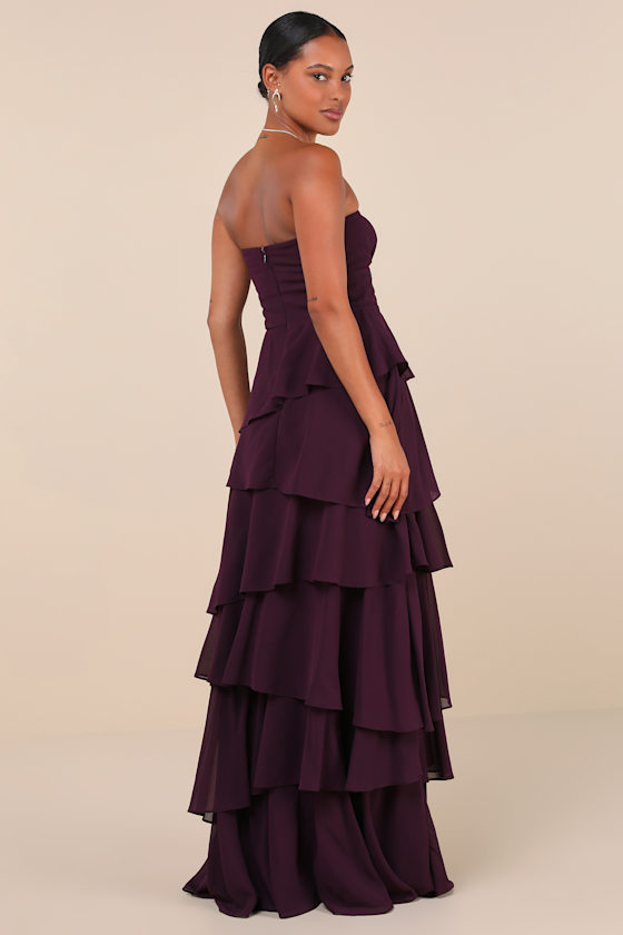 Gorgeous Essence Dark Purple Strapless Tiered Maxi Dress