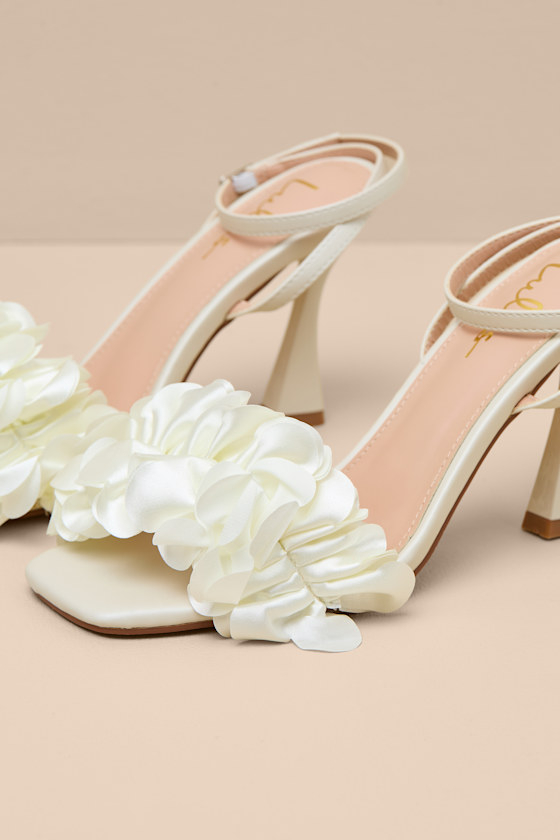 Kappa White Satin Ruffled Ankle Strap High Heel Sandals