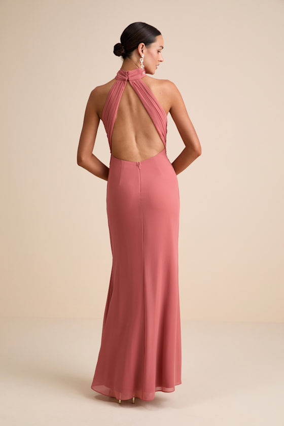 Lavinia Rusty Rose Mock Neck Backless Maxi Dress