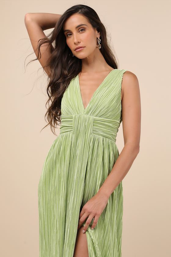 Melitta Lime Green Plisse Sash Maxi Dress