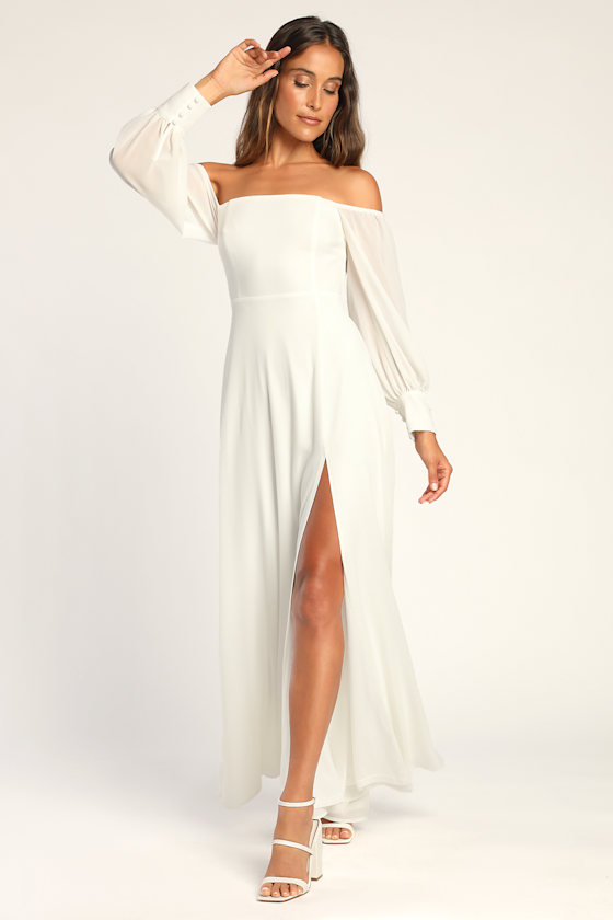 Feel the Romance White Off-the-Shoulder Maxi Dress