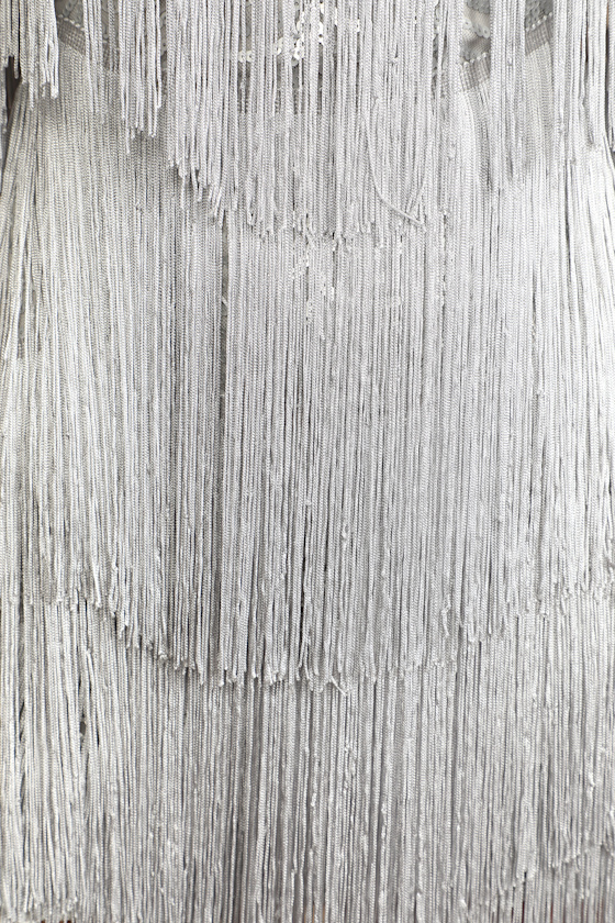 Get in the Groove Silver Sequin Fringe Bodycon Dress