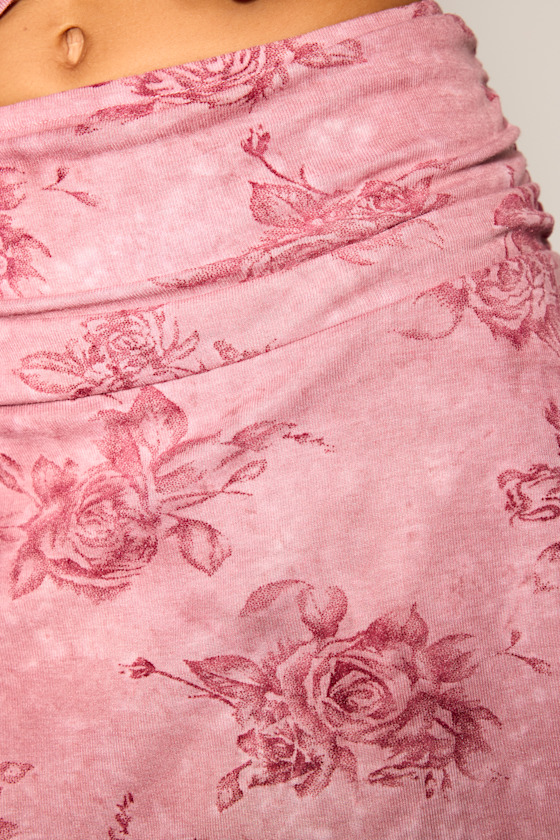 Brianny Pink Rose Print Mini Skirt