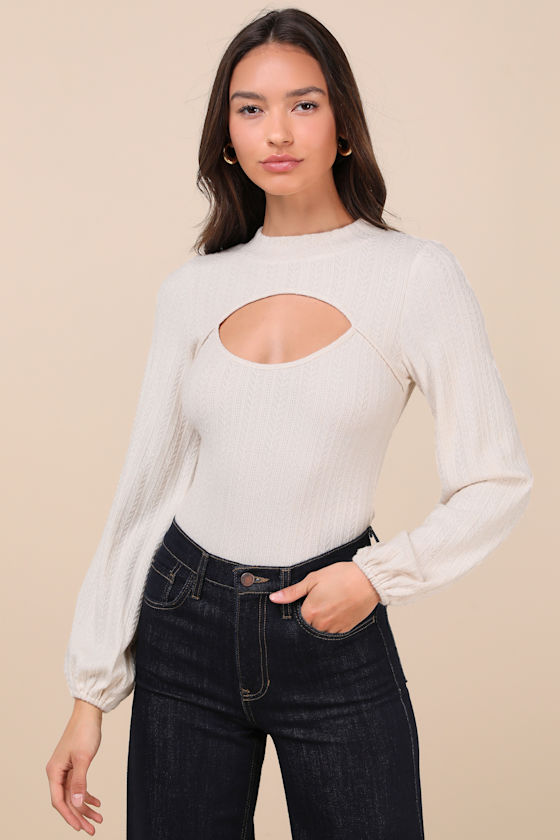 Simply Ideal Ivory Cutout Long Sleeve Top