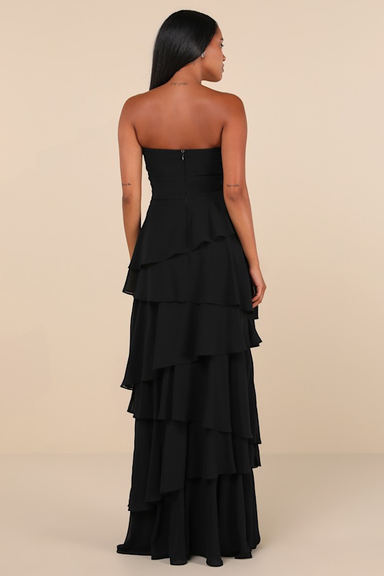 Gorgeous Essence Black Strapless Tiered Maxi Dress