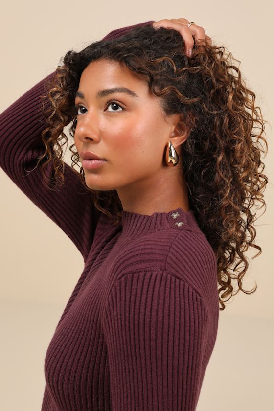 Autumnal Sensation Plum Purple Ribbed Long Sleeve Sweater Dress