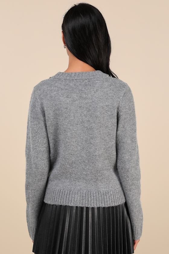 Sparkling Appeal Heather Grey Rhinestone Sweater