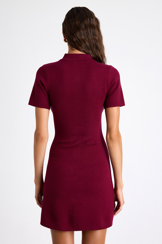 Posh Outcome Wine Red Short Sleeve Sweater Mini Dress