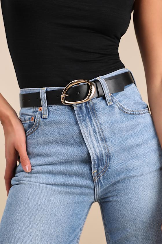 Laken Black and Gold Oval Buckle Belt