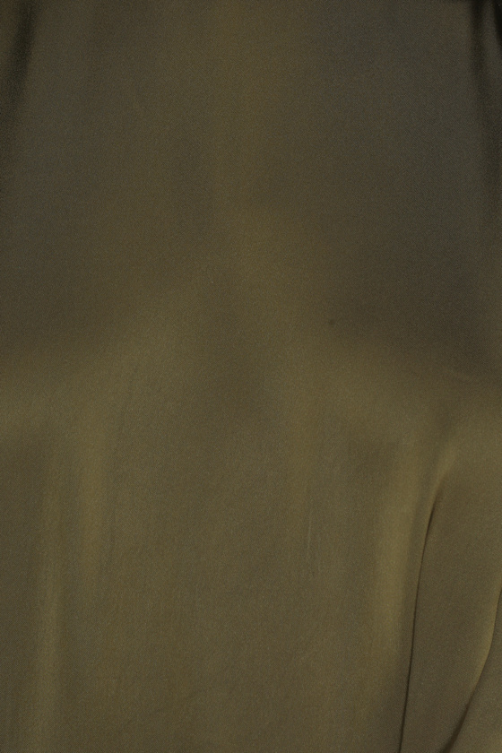 Classic Elegance Olive Satin Sleeveless Mock Neck Maxi Dress