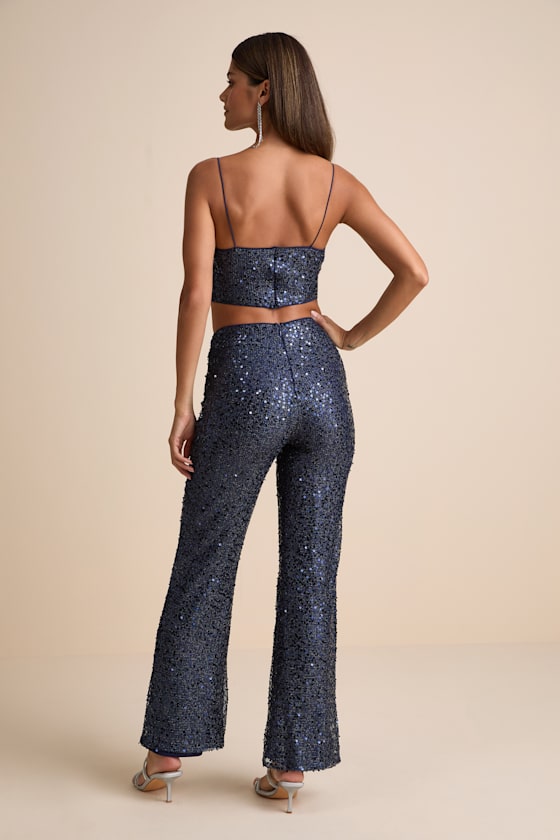 Sparkling Image Navy Sequin Two-Piece Jumpsuit