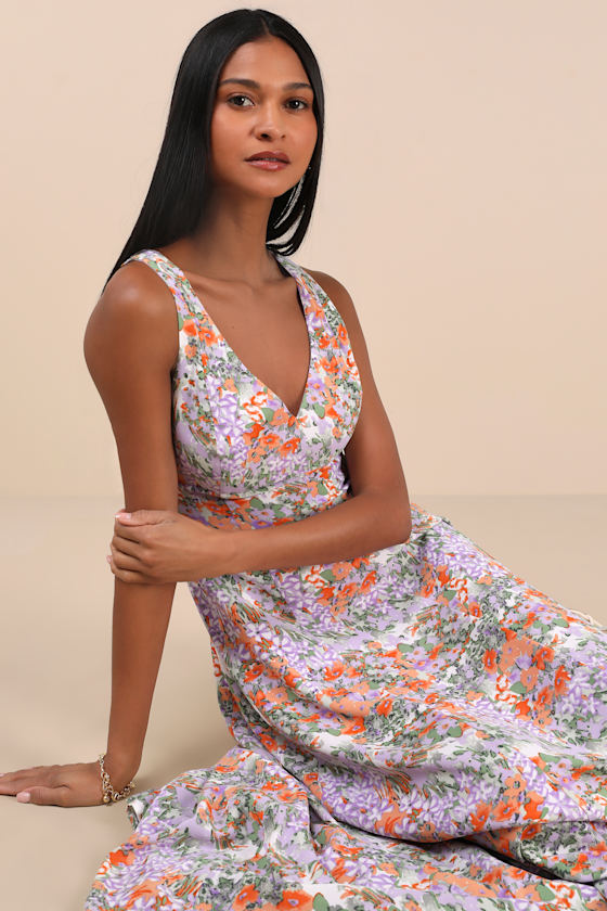 Your Only Darling Lavender Floral Print Sleeveless Midi Dress