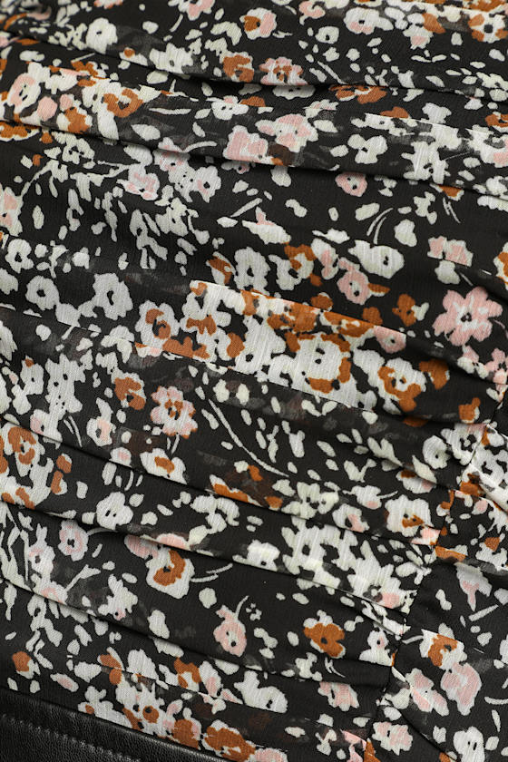 Mood Setter Black Floral Print Ruched Long Sleeve Top