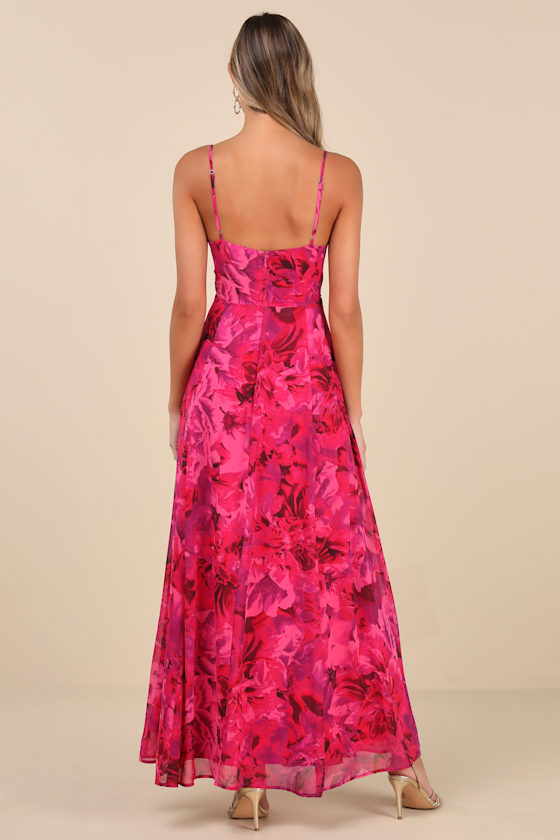 Beautiful Soul Fuchsia Floral Print Twist-Front Maxi Dress