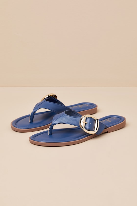 Zelma Navy Buckle Thong Sandals