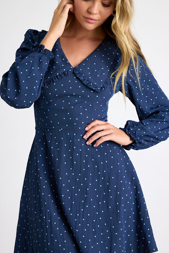 Sweetie Aura Dark Blue Polka Dot Mini Dress