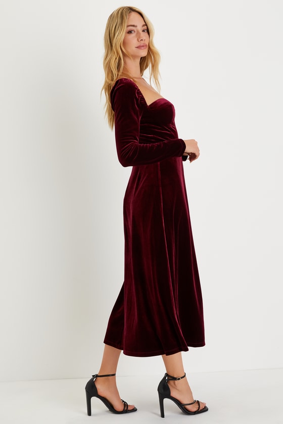 Precious Impression Burgundy Velvet Bustier Midi Dress