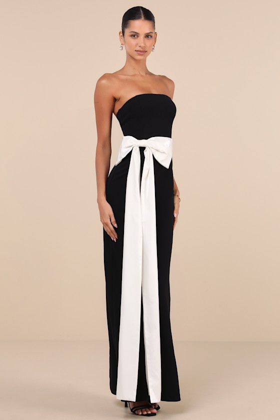 Marvelous Vision Black Strapless Bow Column Maxi Dress