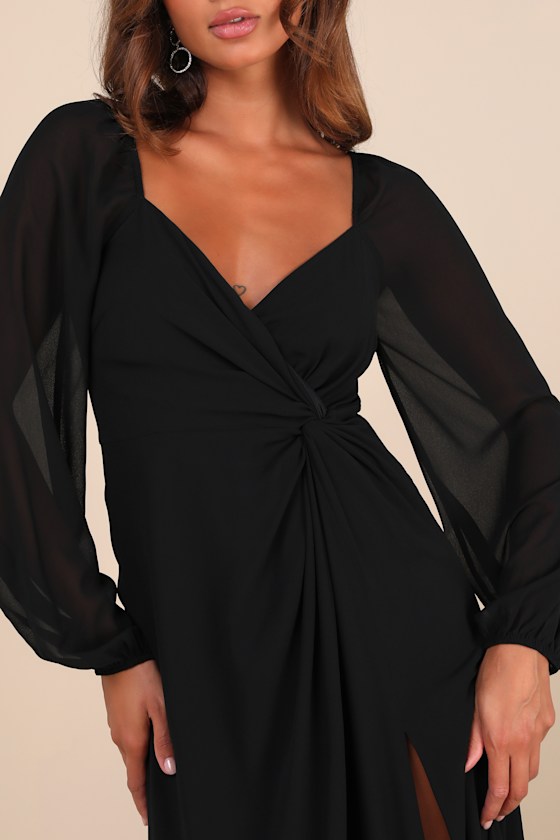 Composed Soiree Black Twist-Front Long Sleeve Maxi Dress
