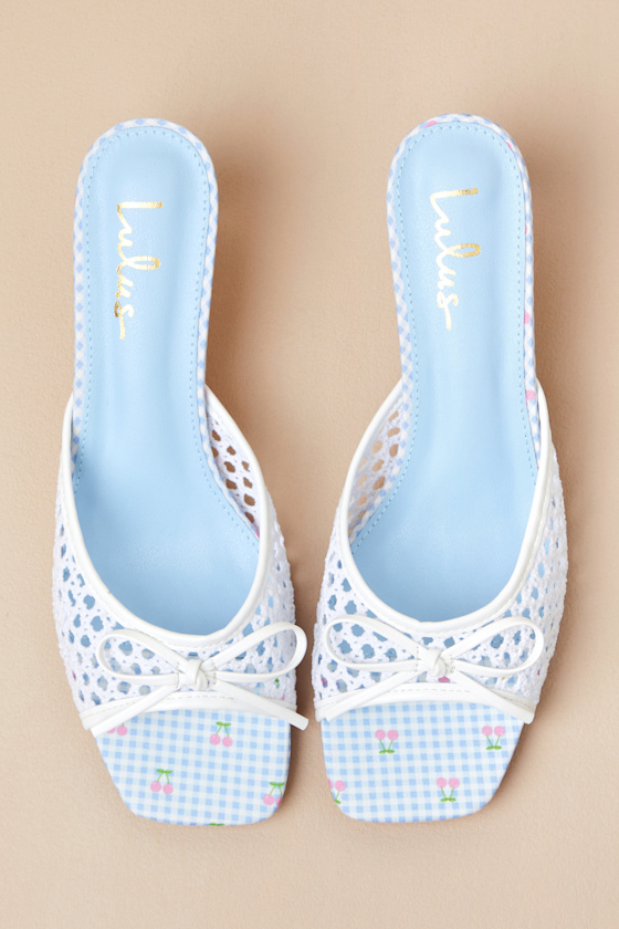 Winola Blue Gingham High Heel Slide Sandals