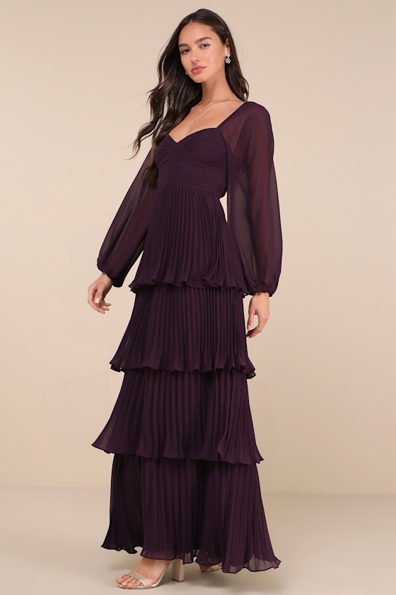Impactful Elegance Purple Tiered Balloon Sleeve Maxi Dress