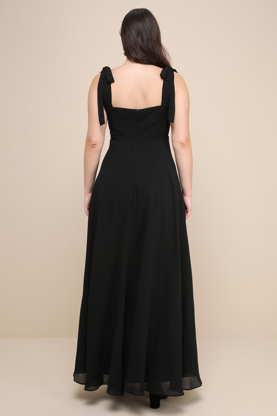 Love Me Forever Black Tie-Strap Square Neck Maxi Dress