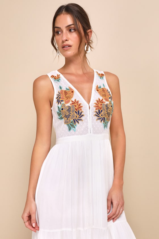 Tickets To Paradise White Embroidered Maxi Dress