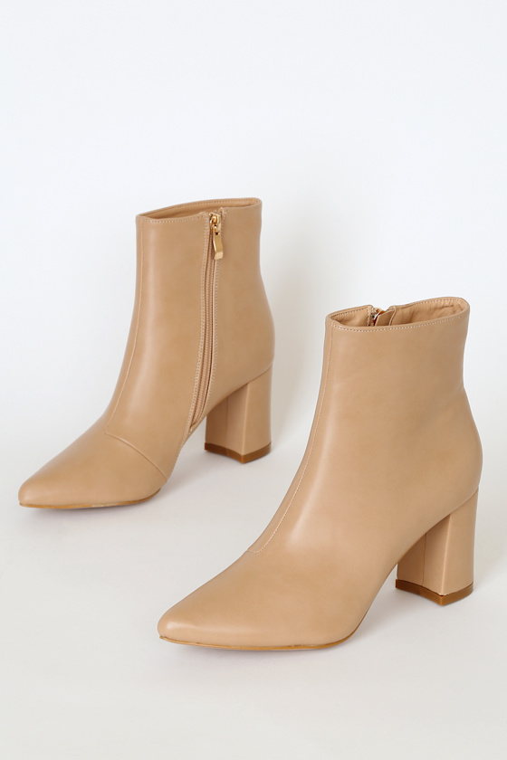 Sarai Light Nude Pointed-Toe Ankle Booties
