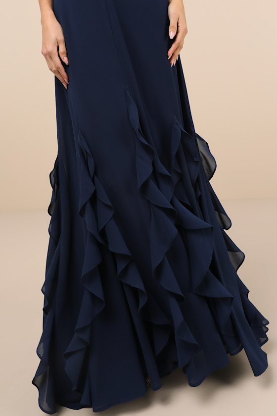 Alorna Dark Navy Sleeveless Ruffled Maxi Dress