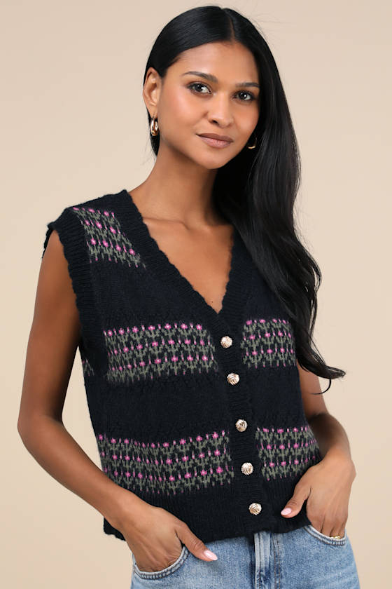 Winter Classic Black Floral Sweater Vest
